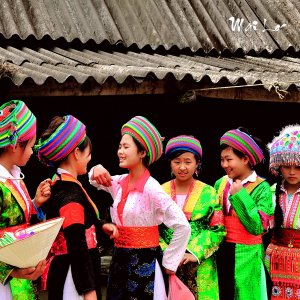 H'Mong girls at a fair market in Quang Ba ,Ha giang, Vietnam